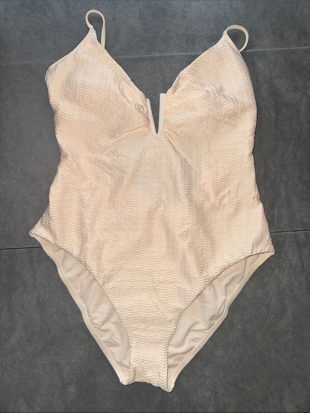 Cream Textured Women’s One-Piece Swimsuit - V-Notch Front